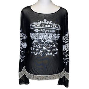 Cache‎ Y2K 90s Royal Highness Princell Spellout Sheer Mesh Sequined Top Medium